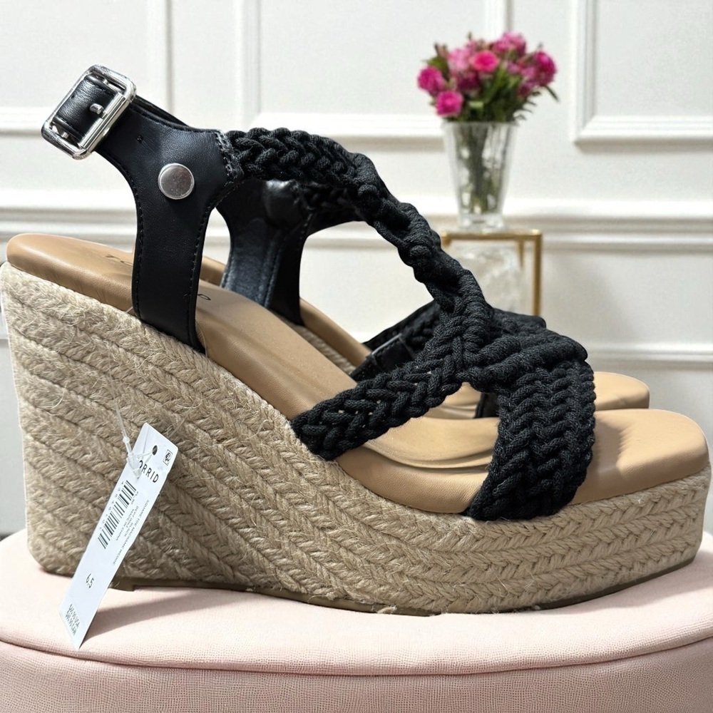 Torrid Black Braided Wedge Sandals Size 6.5 Wide New With Tags - Picture 2 of 6